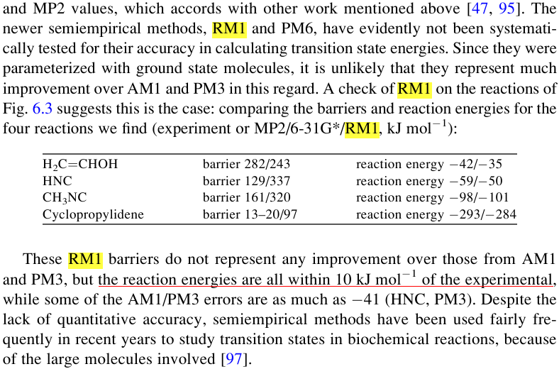 rm1 computational chemistry reaction energies